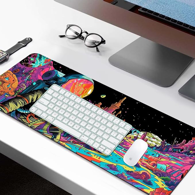 Fantasy Planet Space Gaming Desk Mat, Computer Keyboard Large Extended Astronaut Mouse Pad for Office and Home, 31.5×11.8 Inches, XL