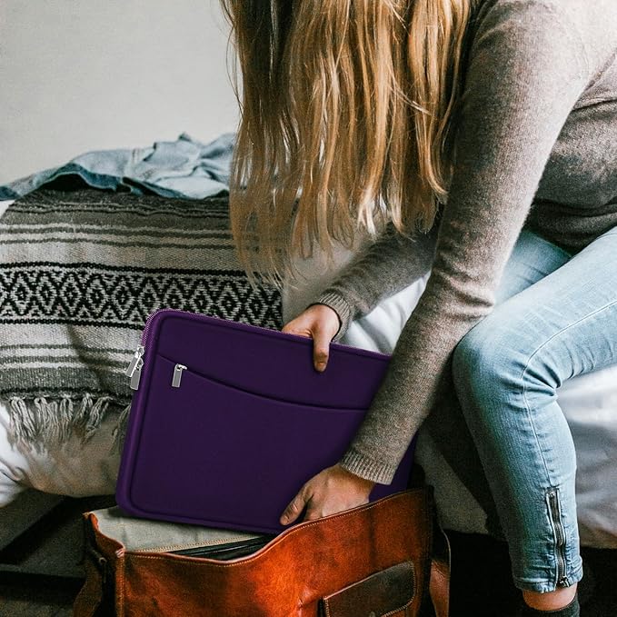 Laptop Sleeve Case 15.6 inch, Shockproof Protective Laptop Cover Carrying Computer Bag with Accessory Pocket Portable Computer Sleeve Compatible with HP, Dell, Lenovo, Asus, Dark Purple