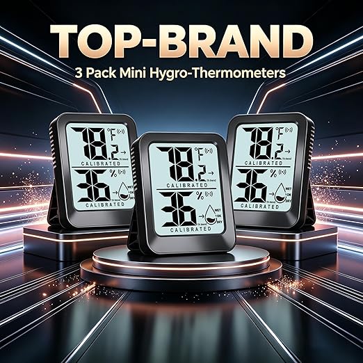 3 Pack Room Thermometer Indoor Hygrometer Digital Mini Humidity Meter Gauge with Temperature and Humidity Monitor Sensor for House, Pet, Plant, Incubator - Battery Included