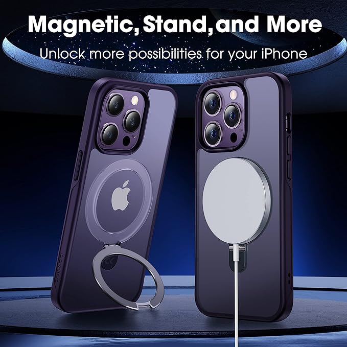CASEKOO Designed for 14 Pro Case with Magnetic Invisible Stand [Military Drop Protection] [Compatible with MagSafe] Shockproof Slim Matte Translucent Pro Case 6.1 Inch, Purple