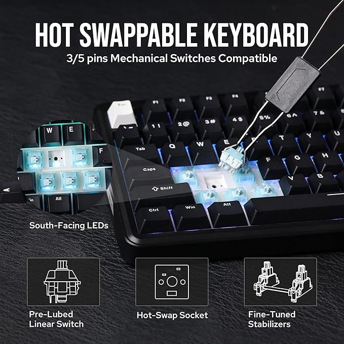 EPOMAKER TH85 QMK/VIA Wireless Gaming Keyboard, BT5.0/2.4GHz/USB-C, Hot Swappable Pre-lubed Custom Creamy Jade Linear Switches, Gasket Creamy Keyboard for PC/Mac/Office/Gaming (Black)