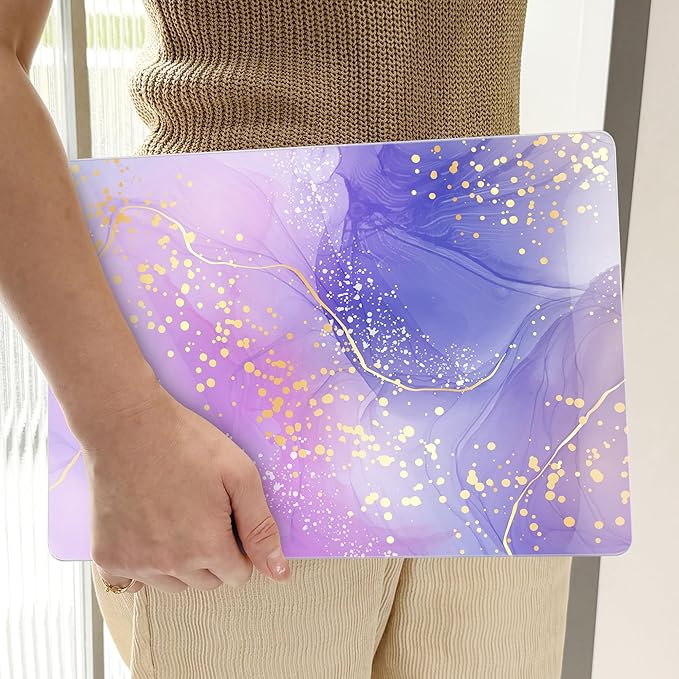 TWOLSKOO for MacBook Air 13.3 inch Case 2021 2020 2019 2018 Release M1 A2337 A2179 A1932 with Touch ID, Plastic Hard Shell Case & Keyboard Cover & Type C Adapter, Lavender Liquid Marble