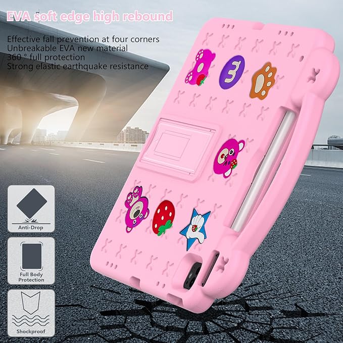 Cute Kids Case for Apple iPad Air 13" M4 M3 M2 2026 2025 2024/ iPad Pro 13 2025 2024/ Pro 12.9 2022/2021/2020/2018, DIY Figures Kickstand EVA Handle Case with Shoulder Strap Shockproof Cover,Pink