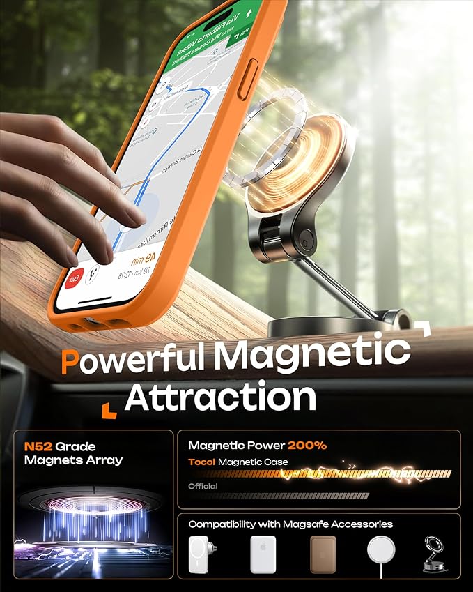 TOCOL for Phone 15 Pro Max Case, Compatible with Magsafe Charger, Full Camera Protection, Drop Protection, Translucent Matte Phone Case for iPhone 15 Pro Max 6.7 inch (Orange)