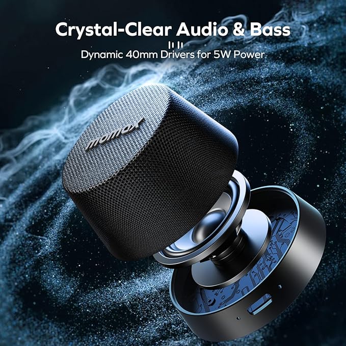 MOMAX Magnetic Portable Bluetooth Speaker, IPX6 Waterproof Mini Shower Speaker, Enhanced Bass, 12H Playtime, TWS Stereo, USB-C Outdoor Speaker, Travel & Gift Ideas, Black