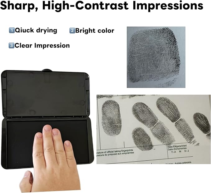 Fingerprint Ink Pad Ultra-Black 6.2" – Quick-Dry, Flawless, Non-Toxic Ink for 10,000+ Clear Prints – Large Stamp Pad for Notary, ID Verification, Banks, Schools, Law Enforcement & Legal Forms