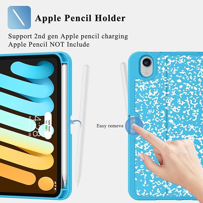 Supveco Case for iPad mini 7 (A17 Pro) 2024/iPad Mini 6 2021 8.3 Inch with Pencil Holder-[Auto Wake/Sleep],Slim Protective Case with Soft TPU Back Cover for iPad mini 7th/6th Generation-Sky