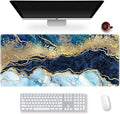 Extended Gaming Mouse Pad XXL ArtSo Large Keyboard Mat Long Mousepad Desk Decor Writing Pad Non Slip Rubber Base Stitched Edges for Work, Game, Office, Home, 35.1" x 15.7", Blue Marble