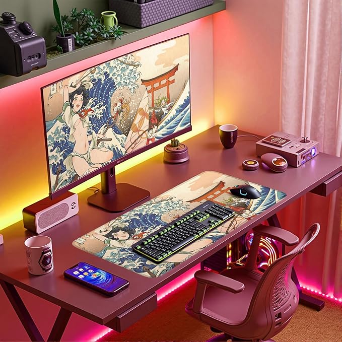 Anime Girl Japanese Large Extended Gaming Mouse Pad Desk Mat Office Desk Accessory for Keyboard and Mouse