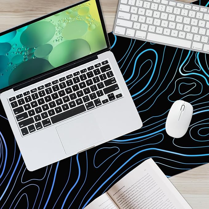 UJoowalk Topographic Mouse Pad Large, Gaming Mouse Pad, XL Mousepad, Keyboard and Mouse Pad, Desk Mat, 31.5 x 11.8 in, Black White Minimalist Contour for Office