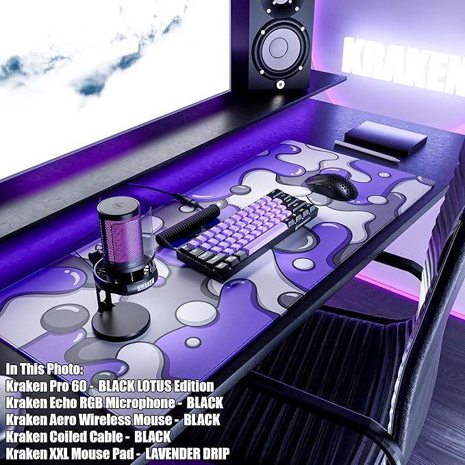 Kraken Gaming Mouse Pad Large Purple XXL Mouse Pad for Gaming - Desk Mat for Keyboard - Thick Artisan Mousepad for Desk (Lavender Drip)