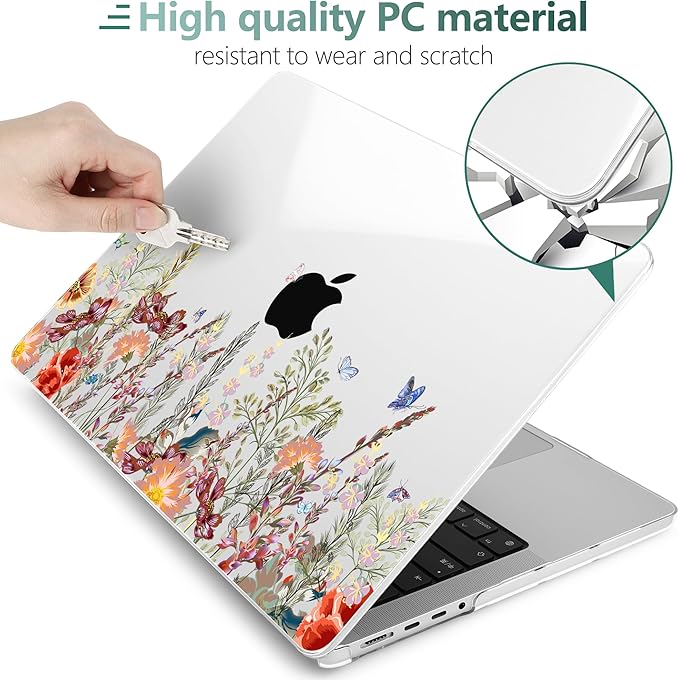 DONGKE Case for MacBook Pro 14 Inch (2026-2021 Release, M5 M4 M3 M2 M1 Pro/Max Chip), Plastic Slim Hard Shell Protective Cover with Keyboard Cover & Screen Protector, Floral Illustration