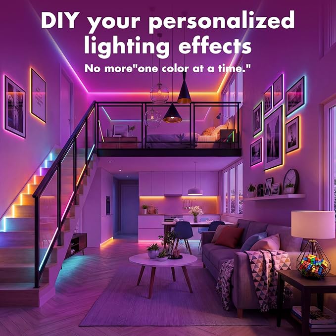 LED Lights for Bedroom, 50FT IC RGB LED Strip Lights, Color Changing, Multiple Colors Chasing Effects, APP & Remote Control, Timer Function, Music Sync Lights for Party, Home Decor