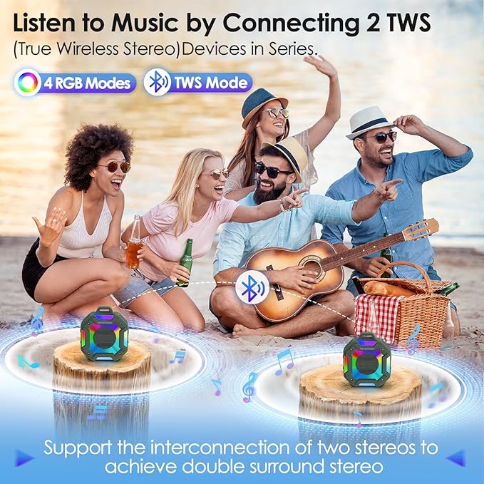 Shower Bluetooth Speaker Waterproof, Portable Small Speaker, Outdoor Bluetooth Speakers Wireless, LED Light, BT5.4, 24H Playtime, Built in Mic, Powerful Sound for Party, Unisex Gifts for Adults-Green