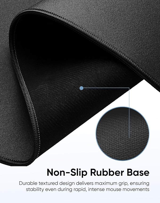 Reniteco Waterproof Large Gaming Mouse Pad with Durable Stitched Edges, Non-Slip Rubber Base, Grainy Jacquard Mouse Mat Desk Pad for Home Office Gaming, 35.4''x15.7''x0.12'', Matte Black