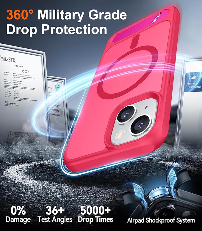 Magnetic Compatible with iPhone 14 Case/iPhone 13 Case,[Built-in Invisible Kickstand][Compatible with MagSafe][Military Grade Shockproof] Slim Translucent Matte Phone Case for iPhone 14/13 6.1"