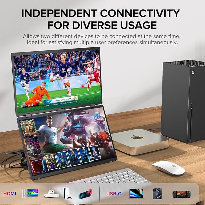 UPERFECT Delta Max 18.5" 100Hz Dual Portable Monitor for Laptop Screen Extender 1080P HDR 360° Folding Stacked Triple Monitor with Stand & VESA for Laptop PC Phone Game Console (No Driver Needed)