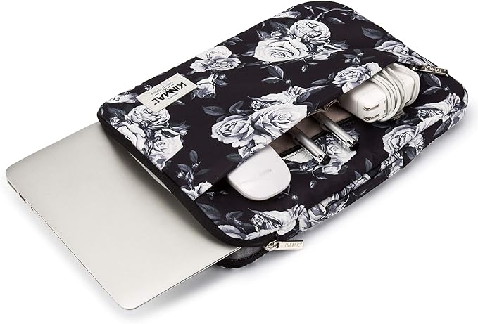 Kinmac 360° Protective Laptop Sleeve Case Bag Cover with Handle for MacBook Air 15 inch, and 15 inch-15.6 inch HP,Lenovo,Dell,ASUS,Acer Notebook Computer (White Rose)