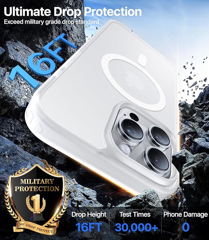 Magnetic for iPhone 15 Pro Max Case[Compatible with MagSafe][Military-Grade Drop Protection][Anti-Yellowing]Shockproof Protective Translucent Matte Cover for iPhone 15 Pro Max Phone Case,White