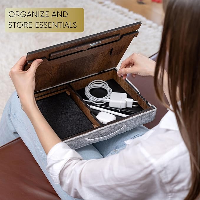 Vigo Wood Lap Desk for Laptop - Laptop Tray with Cushion, Portable Lap Desk for Lap, Adjustable Lapdesk, Couch Lap top Table for Work, Ergonomic Lap top Stand for Bed