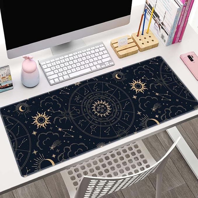 Zodiac Wheel XL Black Gaming Mousepad, Large 31.5''X 11.8'' Deskpad, Desk Mat with Cute Design, Perfect for Laptop, Computer Keyboard, Mouse