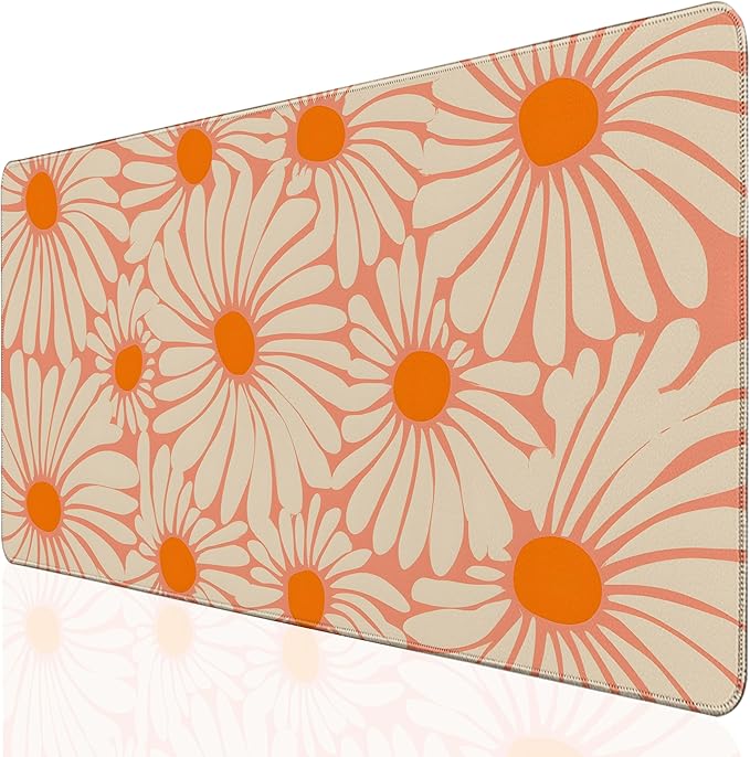 Desk Cover Mat, Extended Large Anime Mouse Pad, Computer Laptop Mat Desk Decor for Office Game Home 31.5 X 15.7 Inch (Orange Floral)