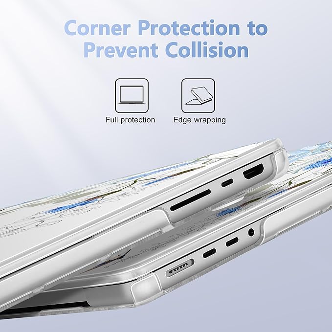 May Chen for 2026 MacBook Pro 14-inch M5 M4 M3 M2 M1 Pro/Max Chip, Release 2026 2025-2021, Model A3427 A3426 A3434 A3112 A3401 A3185, Plastic Hard Shell with Keyboard Cover, Blue Flowers
