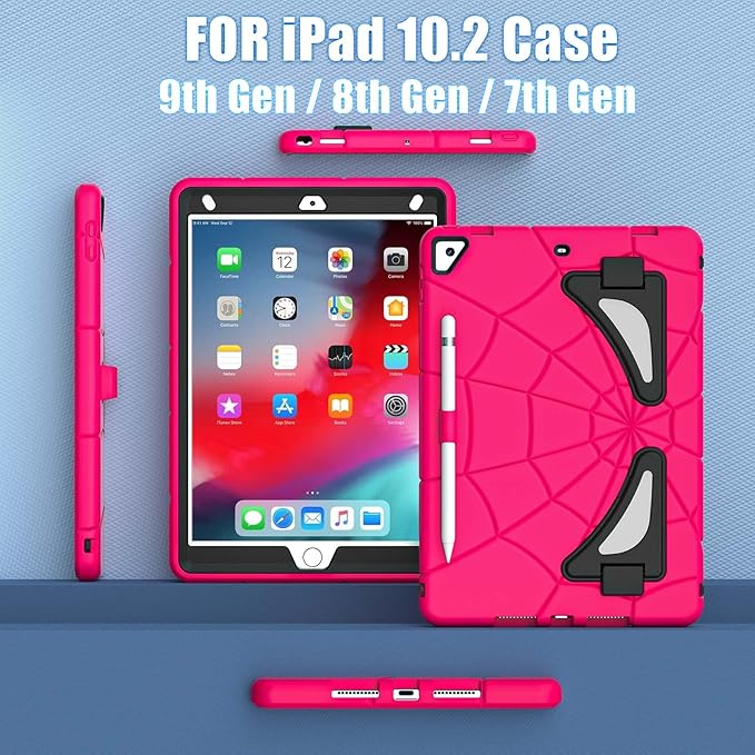 AKABEILA Compatible with Apple iPad Pro 11 inch(2018)/Apple Air 4 10.9(2020)/Air 5 10.9(2022)/Air 6 M2 (2024)/Air 7 M3 (2025) Tablet Case，Cover with Kickstand for Kids Children Boys Strawberry Black