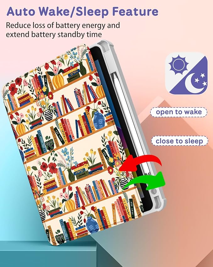 Uppuppy for iPad Air 11 inch Case(Air M4 2026, 8th Gen/M3 2025/M2)/Air 5th/4th Gen 10.9", for iPad Pro 11 inch Case(4th/3rd/2nd/1st Gen) - 360 Rotating Smart Folio Cover with Pencil Holder, Bookshelf