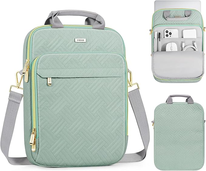 MoKo 13-14 in Puffer Laptop Sleeve Bag for 13-inch New Mac Air M5/Neo A18 Pro, 14-inch Mac Pro M5/M4/M3/M2/M1, 13.8“ Surface, Puffy Laptop Carrying Case with Handle & Shoulder Strap, Light Green