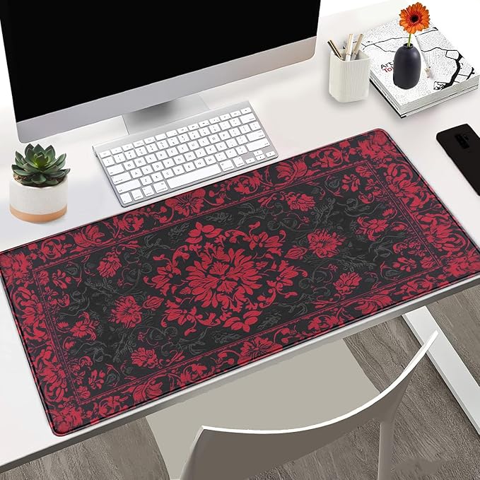 Victorian Gothic Floral Desk Mat Black Red Baroque Desk Pad Dark Academia XXL Large Mouse Pad Vintage Aesthetic Office Decor Mat for Desktop
