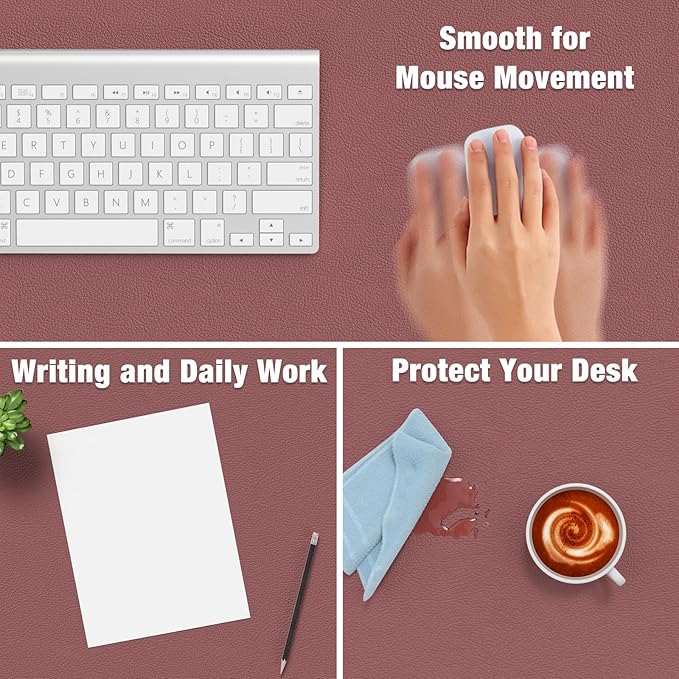Hsurbtra Desk Pad, 30" x 14" PU Leather Desk Mat, XL Extended Mouse Pad, Waterproof Desktop Blotter Protector, Non-Slip Ultra Thin Large Laptop Keyboard Writing Mat for Office Home, Brick Red