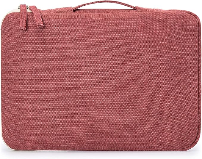 Kinmac 360° Heavy Duty Protective Laptop Sleeve Case Bag Cover with Handle for MacBook Air 13 inch,iPad Pro 13 inch and 13.3 inch HP,Dell,Lenovo,Asus,Acer Laptop (Wine Red Canvas)