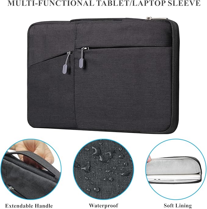 Megoo 12inch Laptop Sleeve Case for Microsoft Surface Pro 12 12"/11/10/9/X/8 13", Pro 7/6/5/4 12.5", Laptop Go 12.4", Carry Travel Case with Handle for 11"-13" Tablet Chromebook Computers(Black)