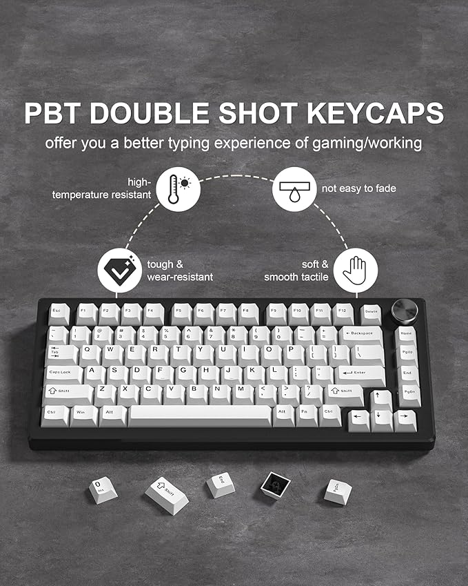 Womier Double Shot PBT Keycaps Set 138 Keys, Cherry Profile Custom Keycaps 60 65 75 100 Percent for 61/64/68/84/87/100/104/108 Retro Gaming Mechanical Keyboard, White