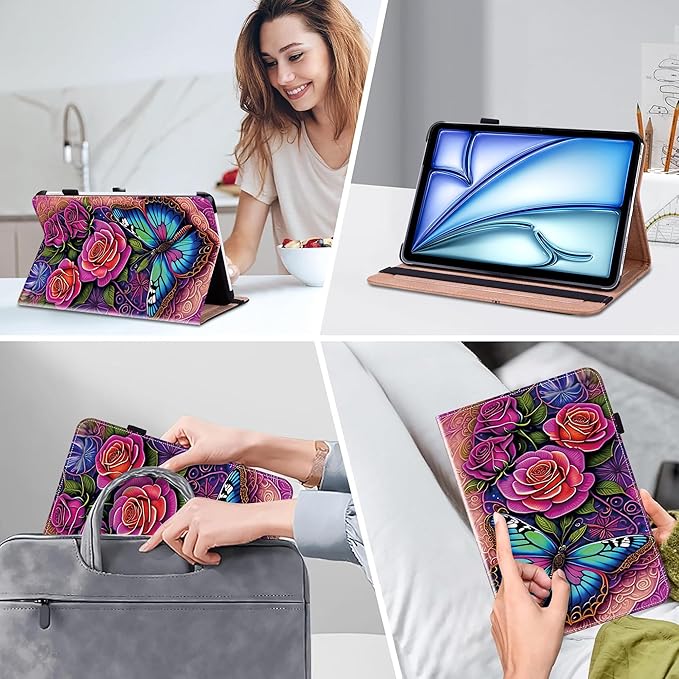 Compatible with iPad Air 11 Inch Case 8th/7th/6th Generation (M4/M3/M2) 2026/2025/2024, for iPad Air 5th/4th Generation Case 10.9 Inch 2022/2020 with Pencil Holder - Colorful Butterfly