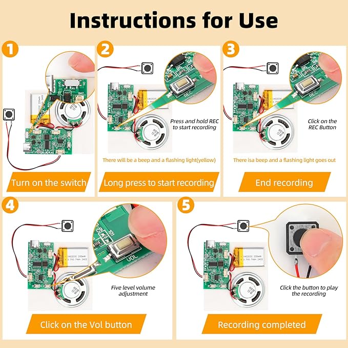 5PCS Programmable Sound Recorder Module - DIY Music Voice Recording Module Chip with Speaker, Can Recording 16 Minutes Sound Music for Personalized Greetings, Holiday Crafts Cards