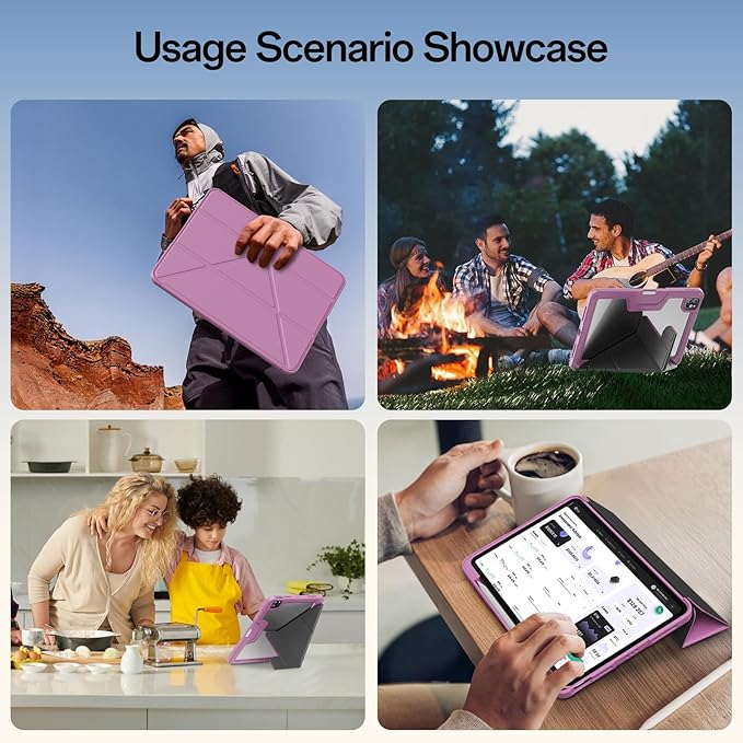 Case for iPad Pro 11 inch (4th/3rd/2nd Generation) 2022/2021/2020 with Clear Back, Multi-Angle Stand, Soft Silicone & Shockproof Tablet Protective Case (Purple)