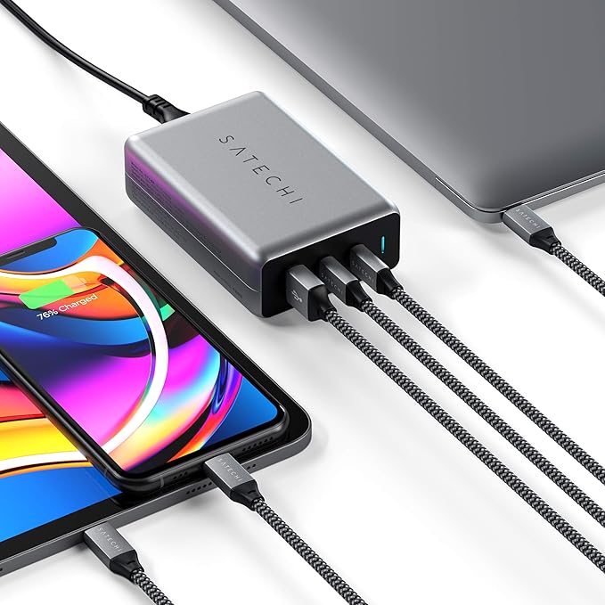 Satechi 100W USB C PD Compact GaN Charging Station – Compatible with MacBook Air/Pro/Neo, iPad Air/Pro, iPhone 17 to 12 Series, AirPods, Apple Watch, Android, Windows
