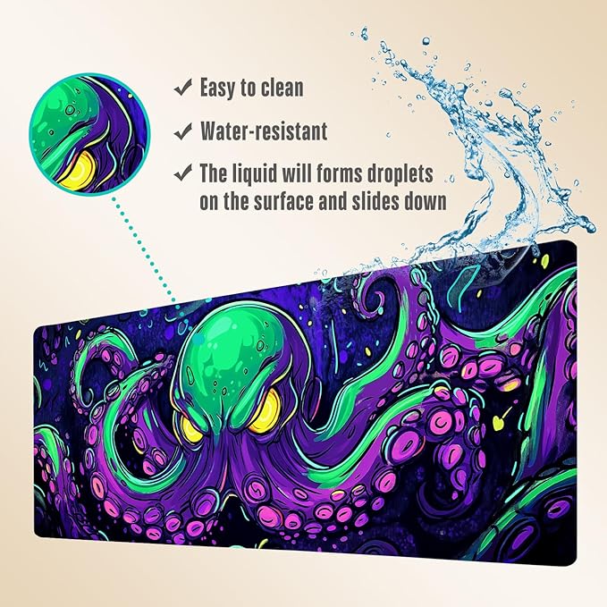 Extended Gaming Mouse Pad, Large Mouse Mat 3 mm Nature Rubber Base Mousepad with Stitched Edges, Non-Slip Desk Mat for Office Home Great Gift 31.5x11.8 Inch (Dark Octopus)
