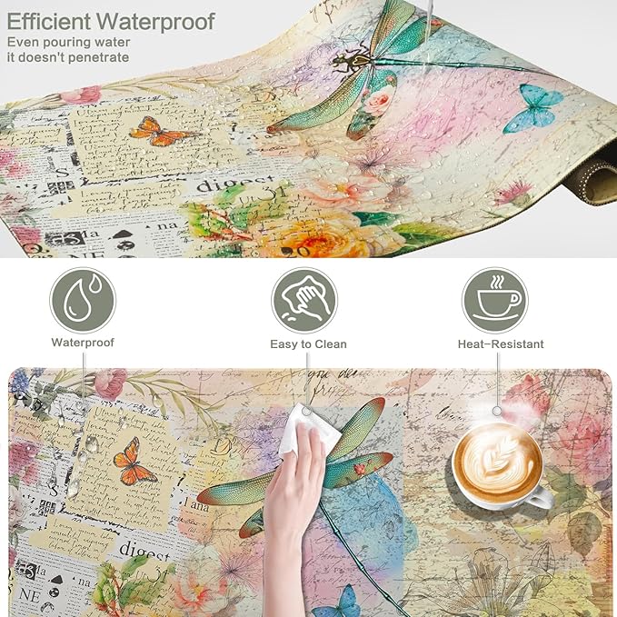 Vimorco Gaming Mouse Pad 31.5x15.7 Inch Large Desk Mat, Non-Slip Rubber Base & Smooth Precision Surface, Waterproof Extended Mouse Pad for PC, Laptop, Office and Table, Vintage Dragonfly