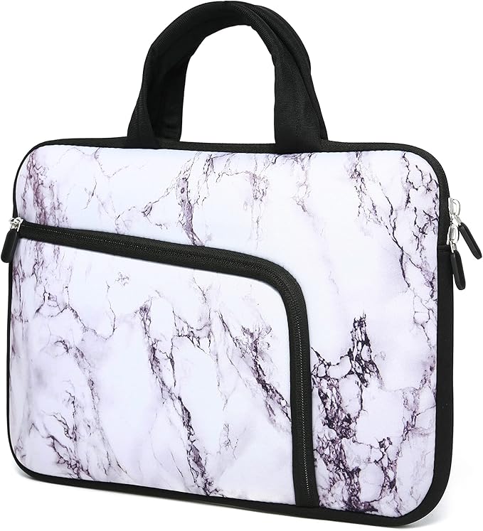 11 11.6 12 12.1 12.5 inches Laptop Sleeve Chromebook Case Ultrabook Case Notebook Sleeve PC Messenger Bag Tablet Case Neoprene Handle Sleeve for Women Men, Two Pockets(White Marble)