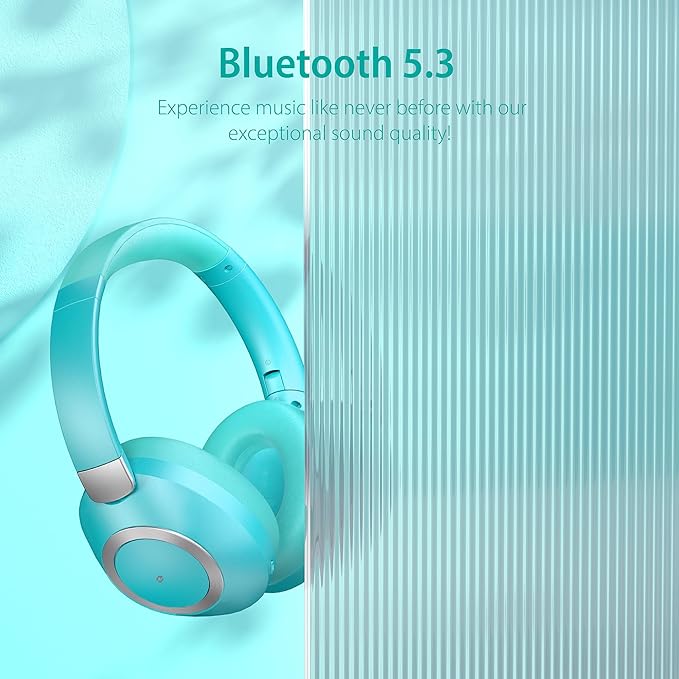 Active Noise Cancelling Headphones, 100H Playtime Bluetooth Headphones Wireless Bluetooth with Mic, Over Ear Wireless Headset with Deep Bass,Fast Charging for Travel (Light Green)