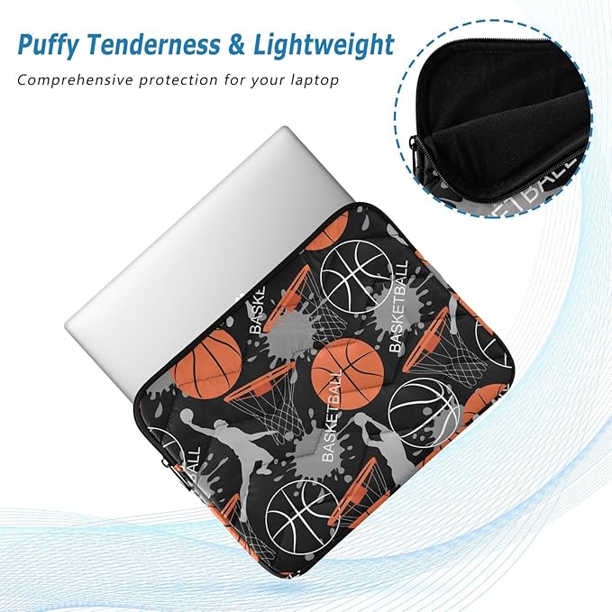 Cute Laptop Sleeve 13 inch Basketball Sport Laptop Bag 14 inch Waterproof Computer Bag for Women Laptop Accessories Computer Cover Bag for Tablet Men