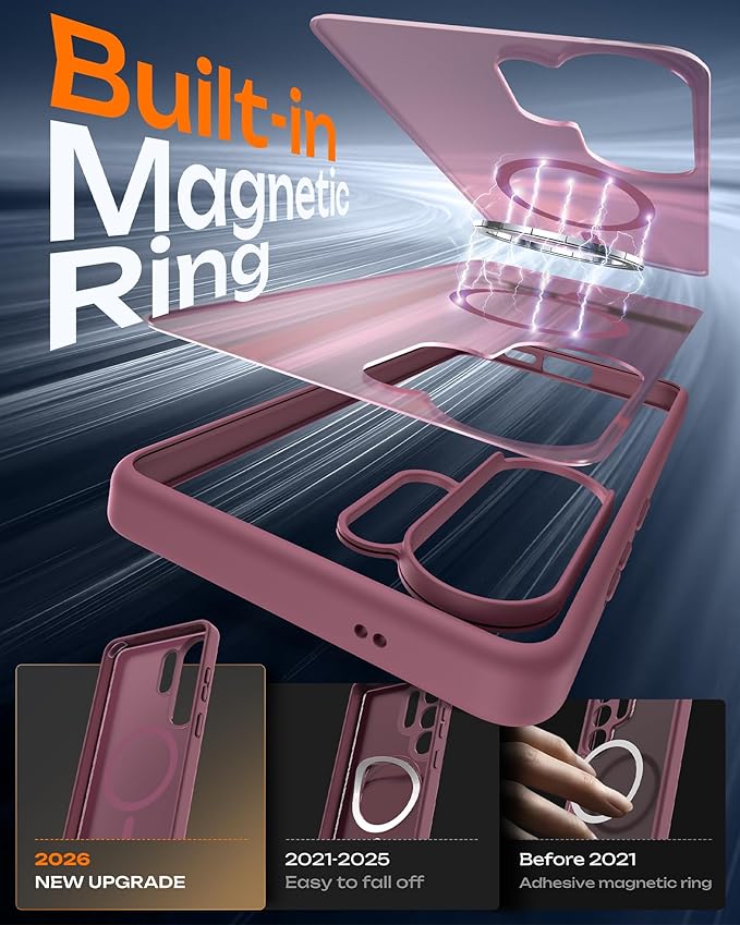 TOCOL for Samsung Galaxy S26 Ultra Case, Built-in Magnetic Ring, Drop Protection, Slim Translucent Matte Phone Case for Galaxy S26 Ultra 6.9 inch (Plum)
