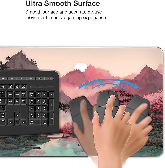 Gaming Mouse Pad, Japanese Cherry Blossom Watercolor Design, 35.4x15.7 Inches, Extended Desk Mat with Rubber Material, Rectangular Shape, Anti-Skid Base