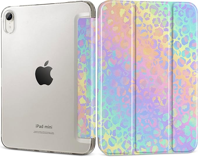 DONGKE for iPad mini 7 (A17 Pro) 2024 & iPad mini 6 2021 8.3 Inch, Slim Foldable Stand Hard PC Translucent Back Shell Smart Cover for iPad mini 7th/6th Generation [Auto Wake/Sleep] - Colorful Leopard
