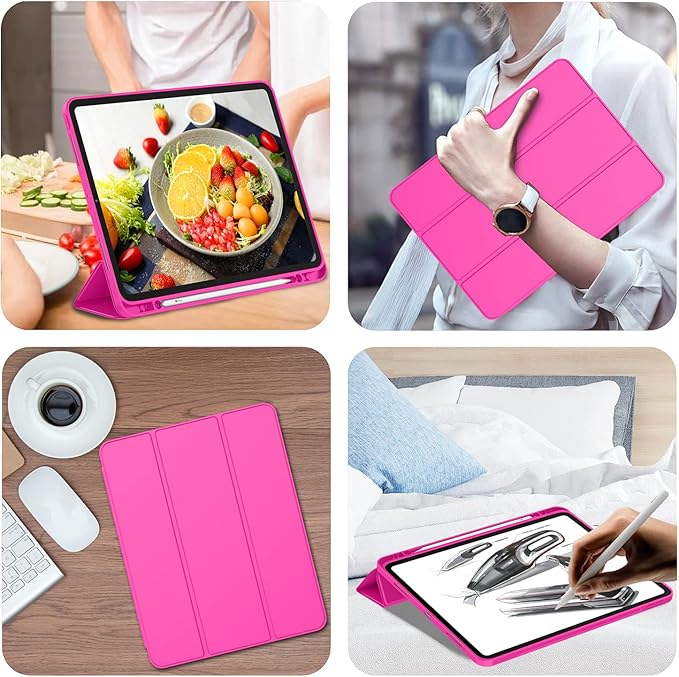 iMieet iPad Pro 13 Inch Case (M5/M4) 2025/2024 with Pencil Holder, Trifold Stand Smart Case with Soft TPU Back, Auto Wake/Sleep (Rose Red)