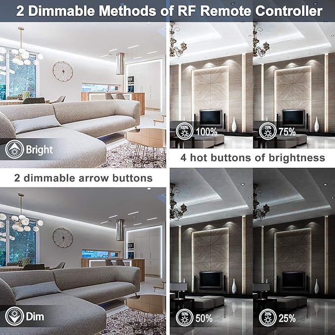 MY BEAUTY LIGHT LED Strip Lights Warm White,32.8ft Dimmable LED Light Strip with RF Remote,600 Bright 6500K 2835 LEDs,Plug-in Adhesive Rope Lights with Timing Mode for Living Room Bedroom Kitchen