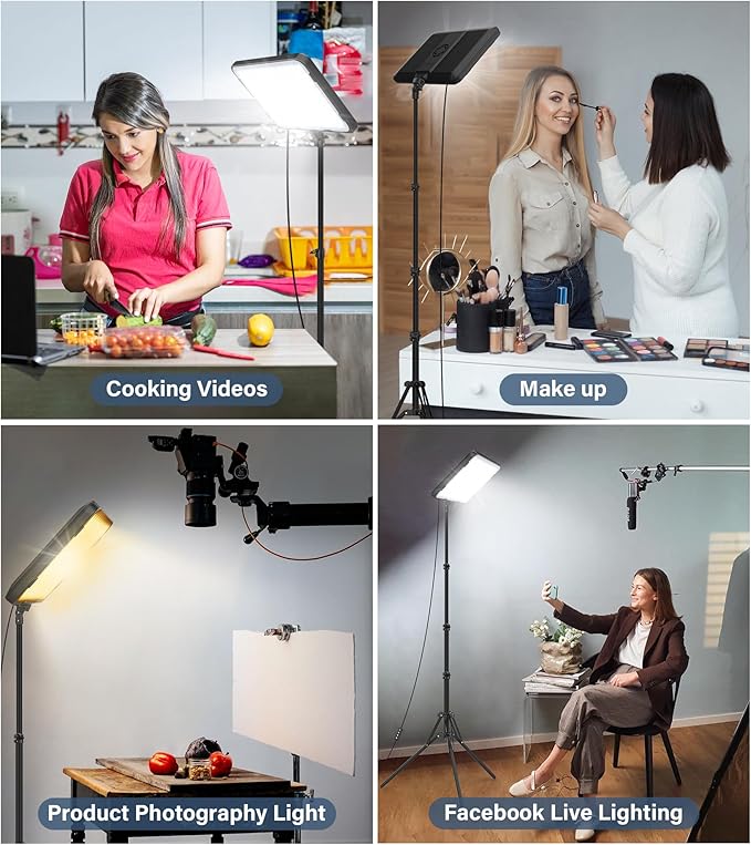 Unicucp 2 Pack LED Video Light, Photography Lighting Kit with 62.99'' Tripod Stand, Dimmable 2500-8500K 22W Studio Lights for Video Recording Game Live Streaming YouTube Podcast Photo